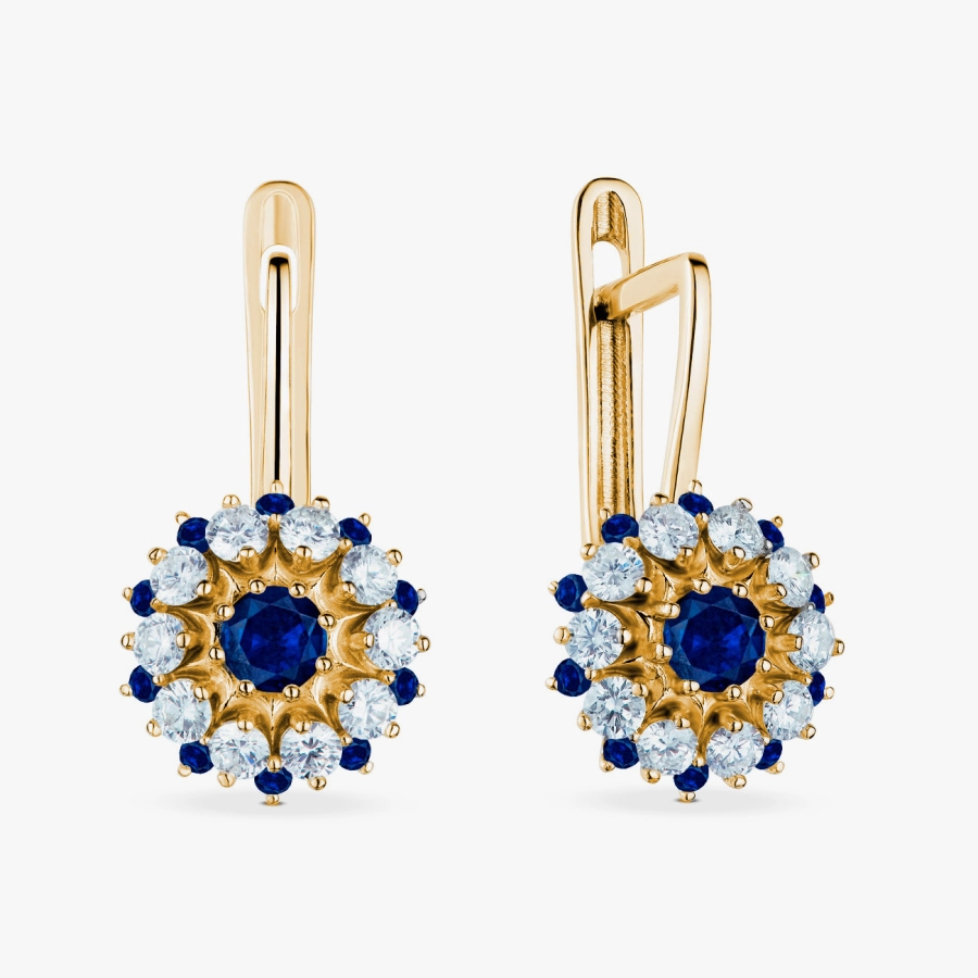 Yellow Gold Sapphire and Diamond Earrings - С2816с