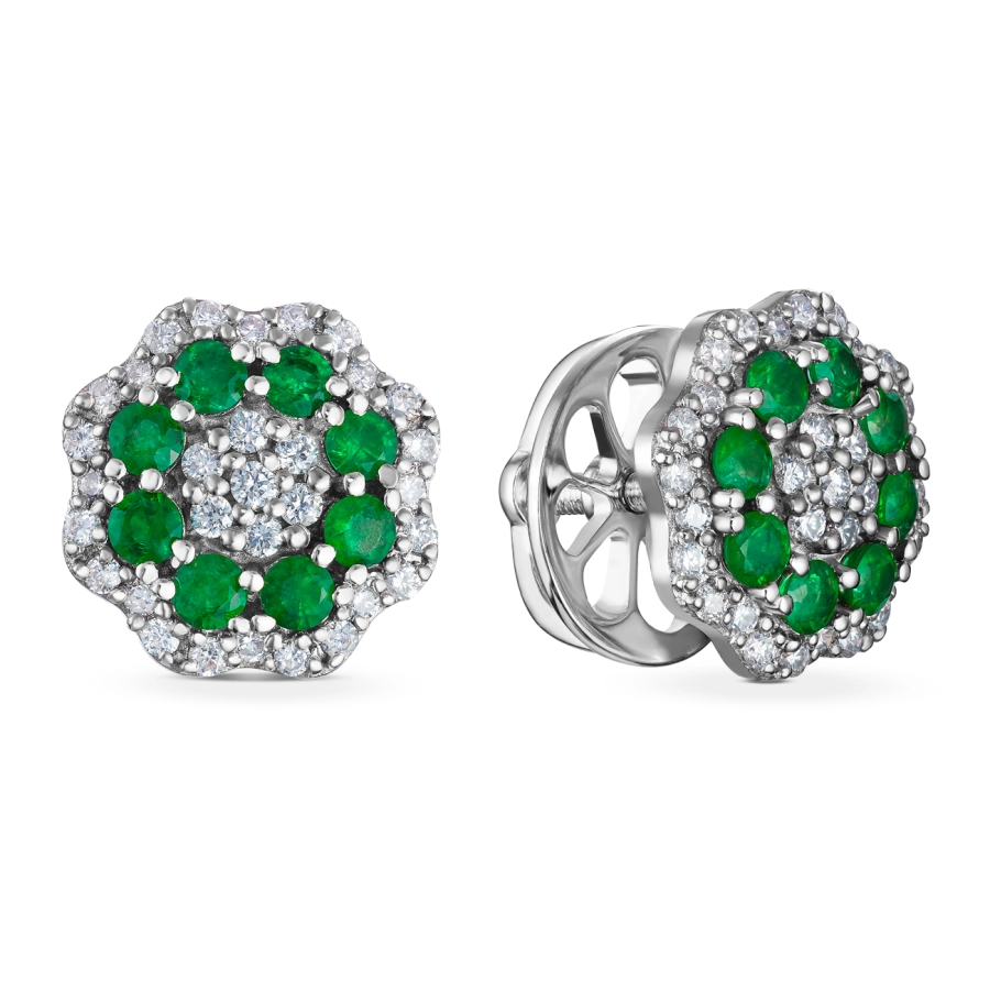 ЗОЛОТЫЕ ПУСЕТЫ С ИЗУМРУДАМИ И БРИЛЛИАНТАМИ - С2817