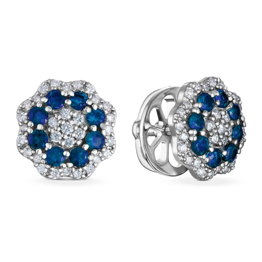 ЗОЛОТІ ПУСЕТИ З САПФІРАМИ І ДІАМАНТАМИ - С2817с