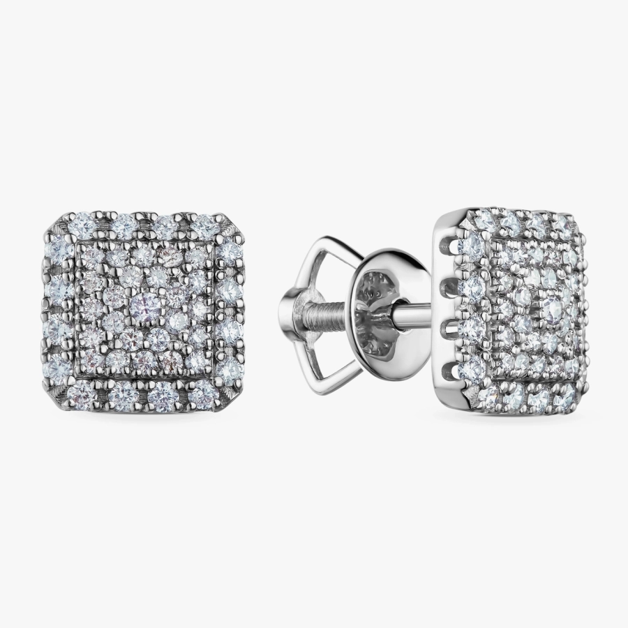 Пусети з діамантами у квадратному дизайні з білого золота - С2818