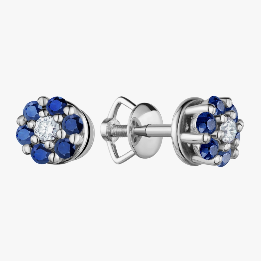 Сережки-пусети з сапфірами та діамантами у білому золоті - С2821