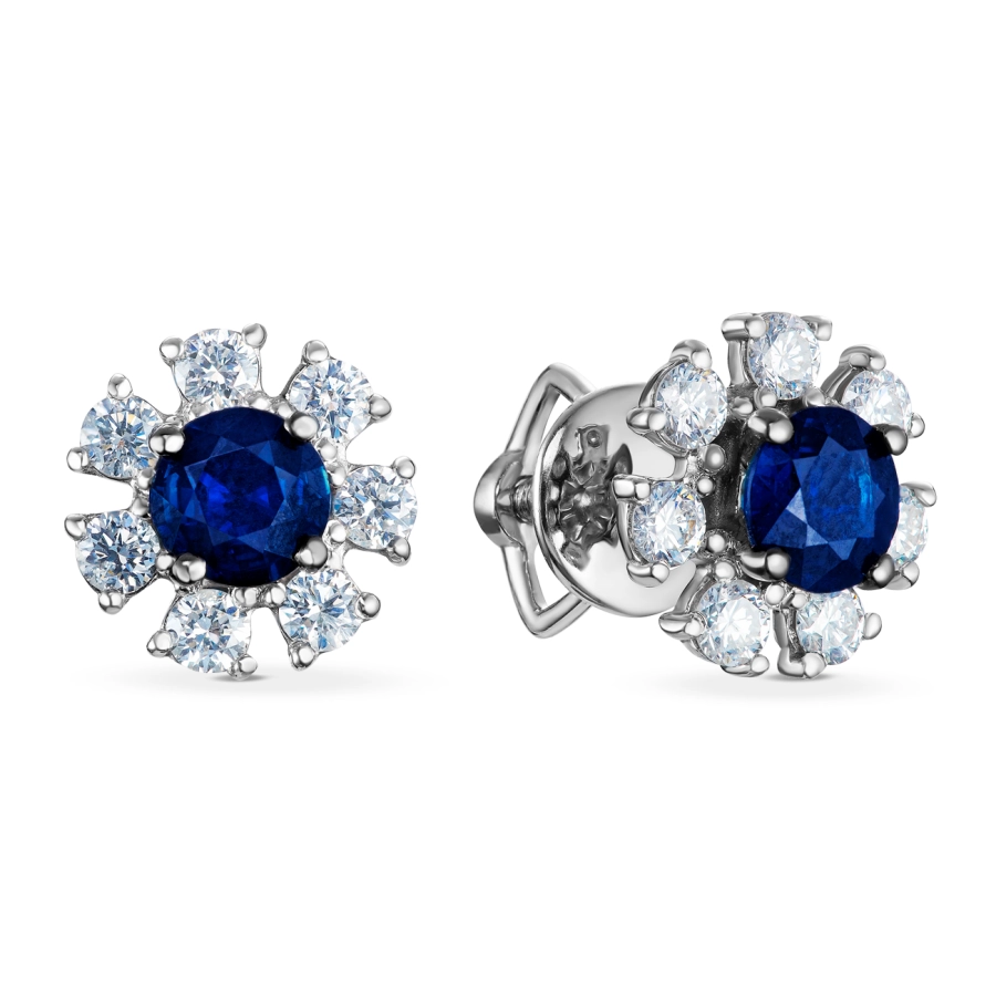 ЗОЛОТІ ПУСЕТИ З САПФІРАМИ І ДІАМАНТАМИ - С2824с