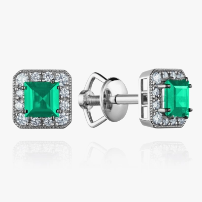 Earrings with emeralds and diamonds in white gold - С2825и