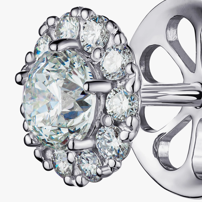 White Gold Diamond Halo Stud Earrings - С2839.38