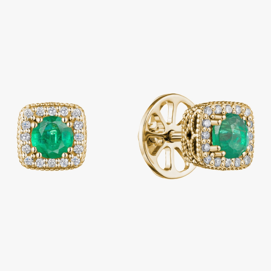 Gold earrings with emeralds and diamonds - С2840.1и
