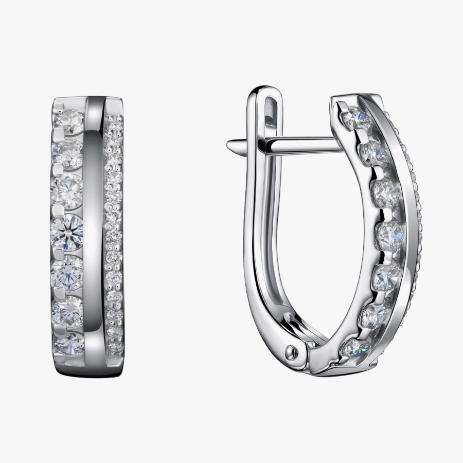 Сережки з білого золота з діамантами в два ряди - С2852