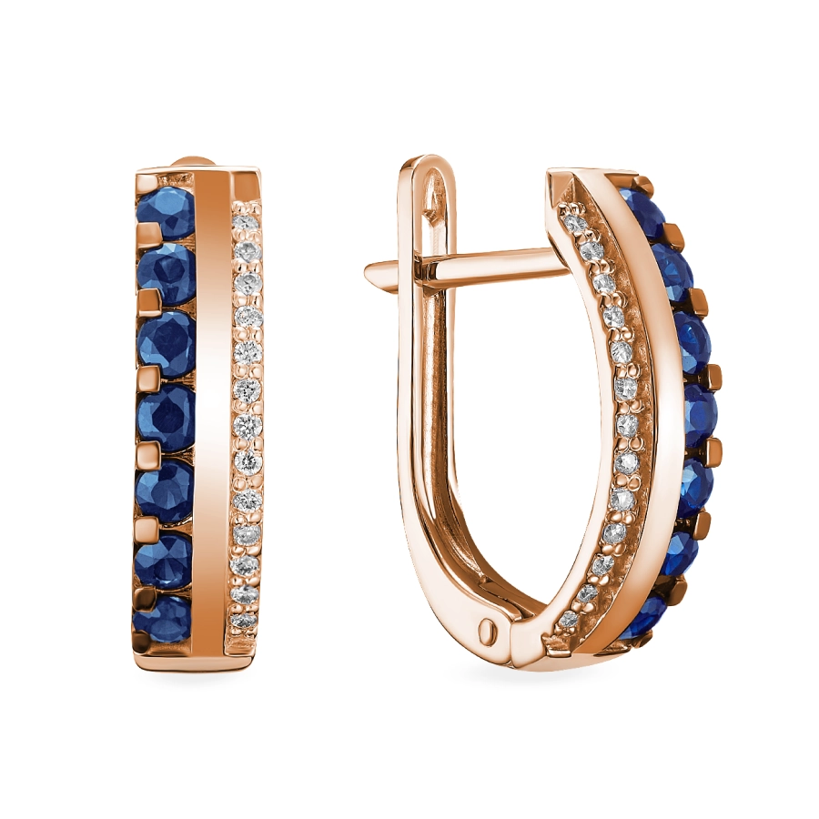 ЗОЛОТІ СЕРЕЖКИ З САПФІРАМИ І ДІАМАНТАМИ - С2852с