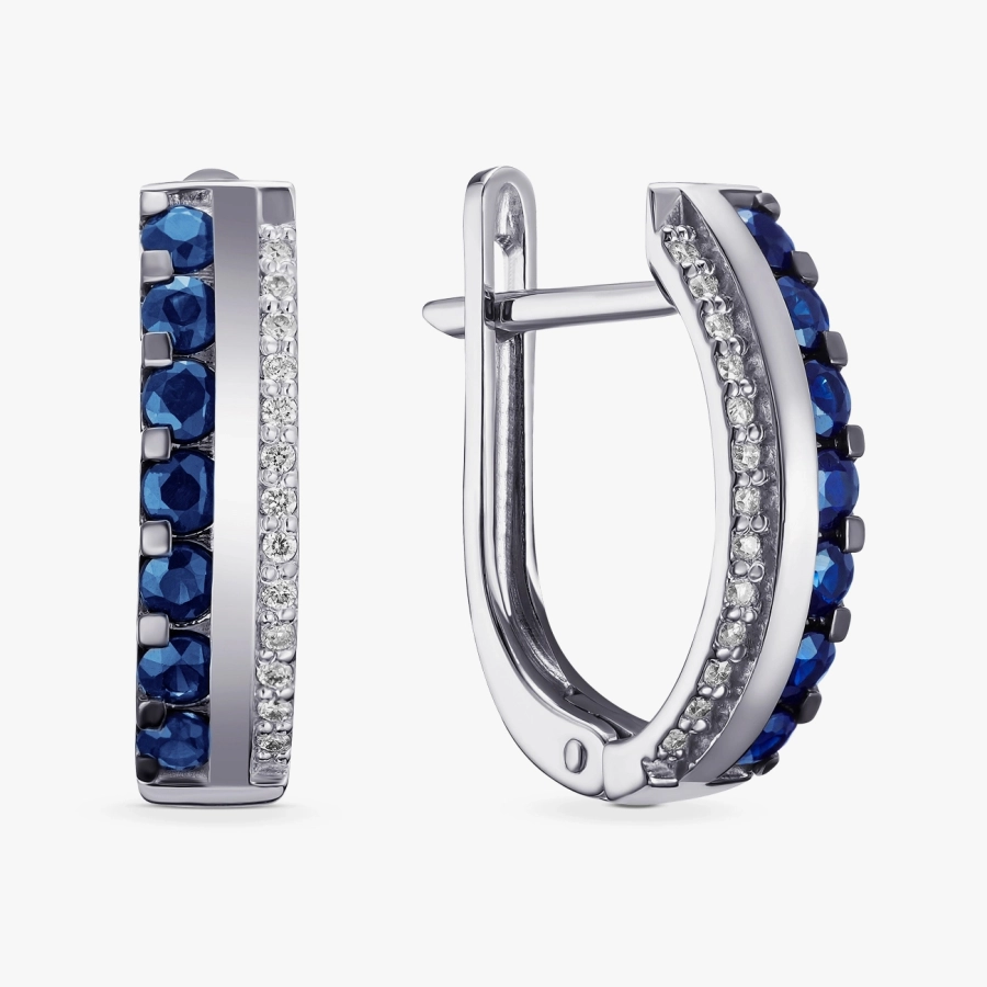 Сережки з сапфірами та діамантами в білому золоті - С2852с