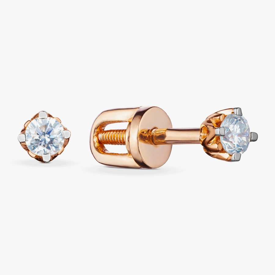 Пусети з червоного золота з діамантами - С2857