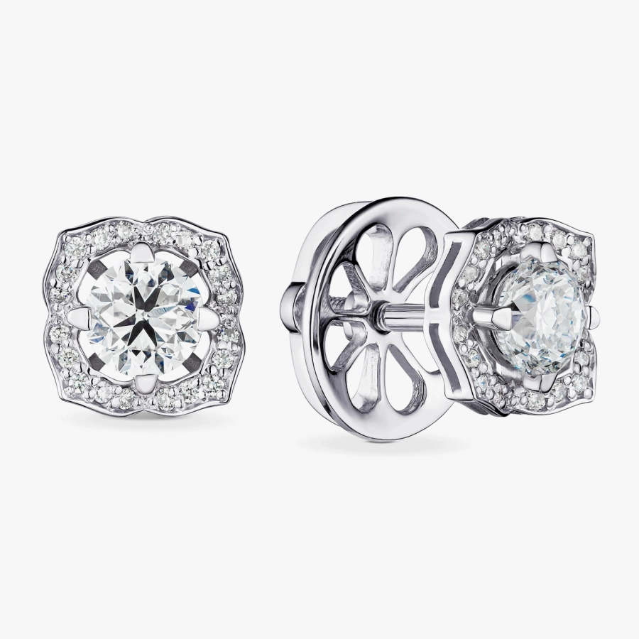 Сережки-пусети з білого золота з діамантами - С2859