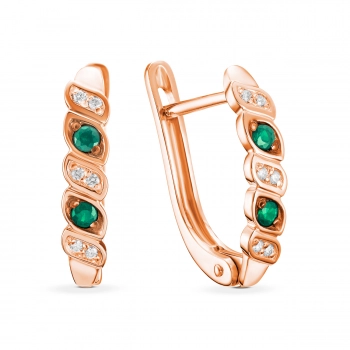 GOLD EARRINGS WITH EMERALDS AND DIAMONDS - С2862
