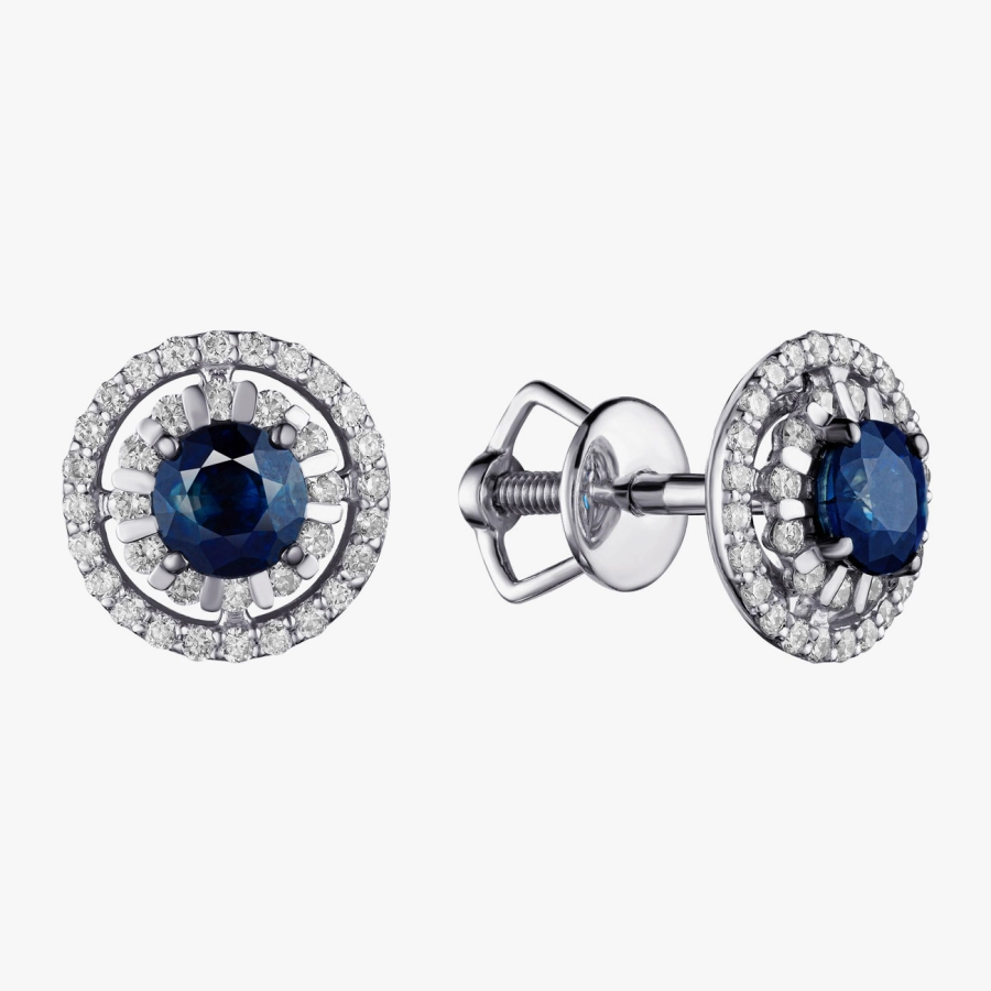 ЗОЛОТІ ПУСЕТИ З САПФІРАМИ І ДІАМАНТАМИ - С2900