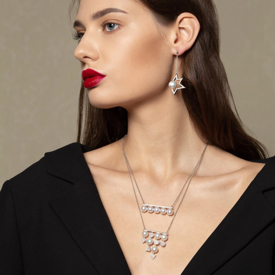 ЗОЛОТІ СЕРЕЖКИ З ПЕРЛАМИ І ДІАМАНТАМИ - С2902