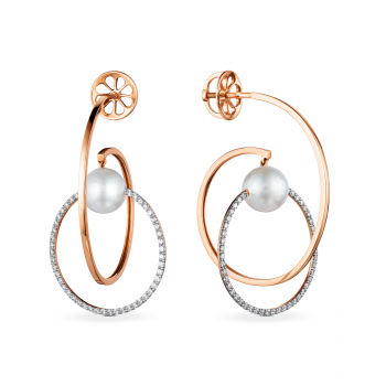 GOLD EARRINGS WITH PEARLS AND DIAMONDS - С2903