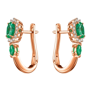 GOLD EARRINGS WITH EMERALDS AND DIAMONDS - С2403и