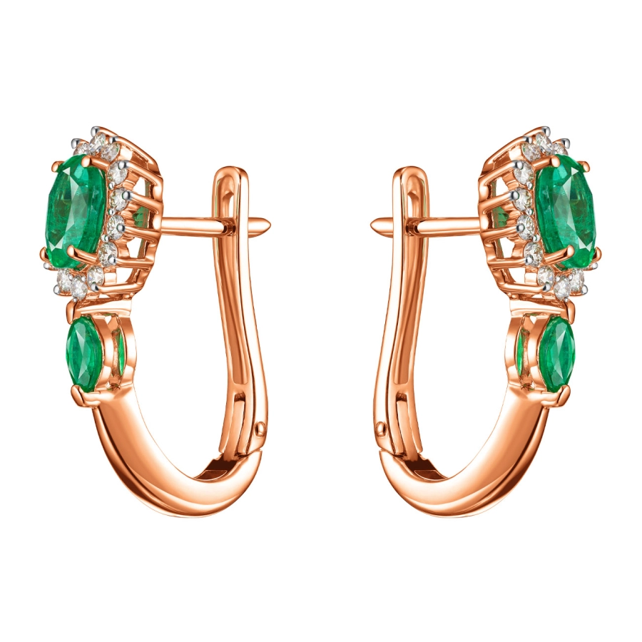 ЗОЛОТІ СЕРЕЖКИ ЗІ СМАРАГДАМИ І ДІАМАНТАМИ - С2403и