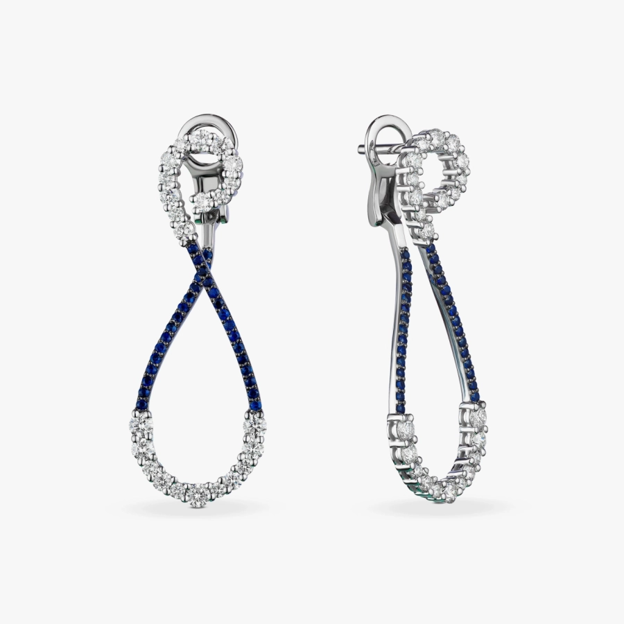 ЗОЛОТЫЕ СЕРЬГИ С САПФИРАМИ И БРИЛЛИАНТАМИ - С2909с