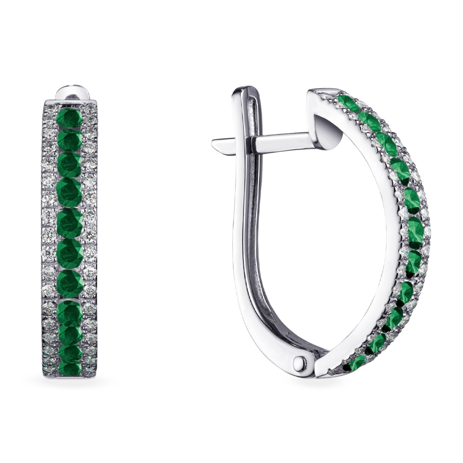 ЗОЛОТЫЕ СЕРЬГИ С ИЗУМРУДАМИ И БРИЛЛИАНТАМИ - С2912и