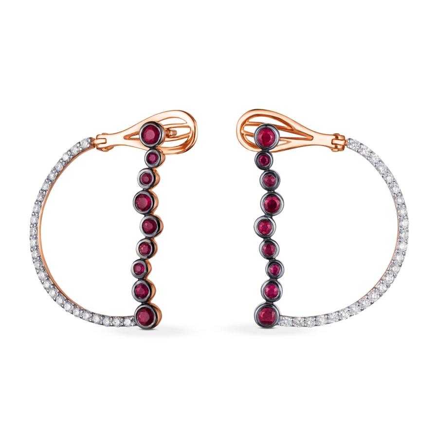 ЗОЛОТІ СЕРЕЖКИ З РУБІНАМИ І ДІАМАНТАМИ - С2934р