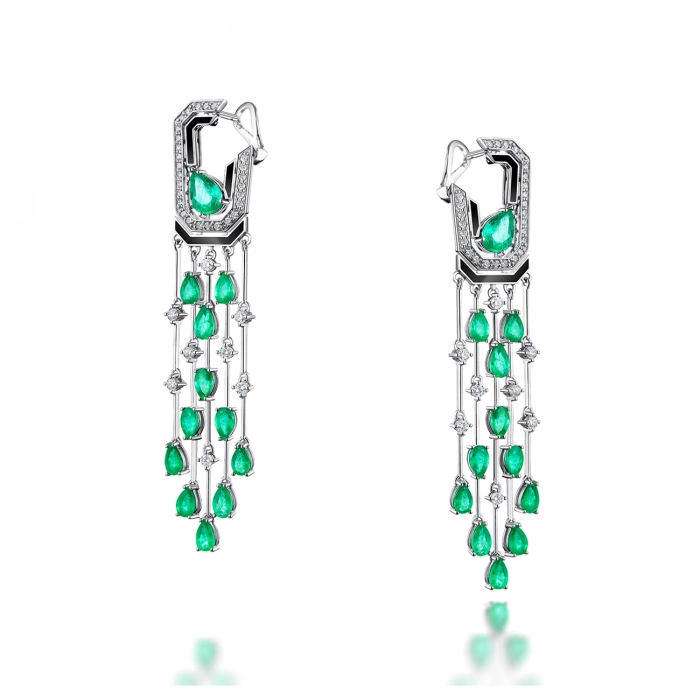 GOLD EARRINGS WITH EMERALDS AND DIAMONDS - С2945и