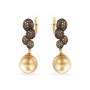 GOLD EARRINGS WITH GOLD PEARLS AND COGNAC DIAMONDS - С2948