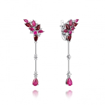 GOLD EARRINGS WITH DIAMONDS AND RUBIES - С2951р