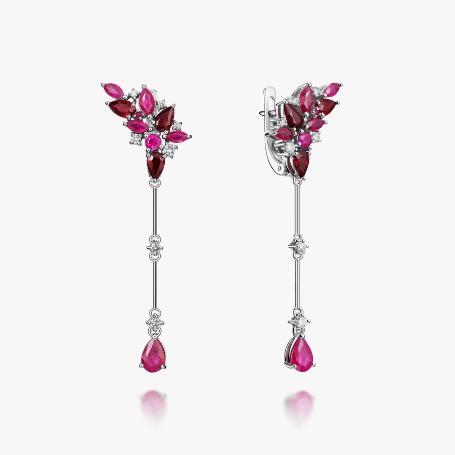 ЗОЛОТЫЕ СЕРЬГИ С РУБИНАМИ И БРИЛЛИАНТАМИ - С2951р