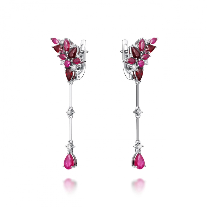 GOLD EARRINGS WITH DIAMONDS AND RUBIES - С2951р