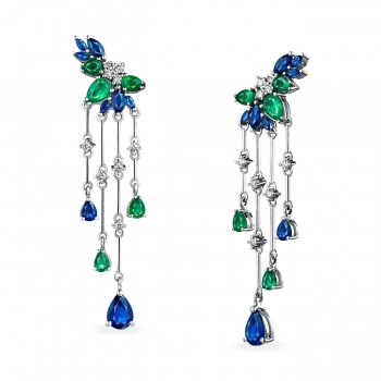 GOLD EARRINGS WITH SAPPHIRES, EMERALDS AND DIAMONDS - С2953си