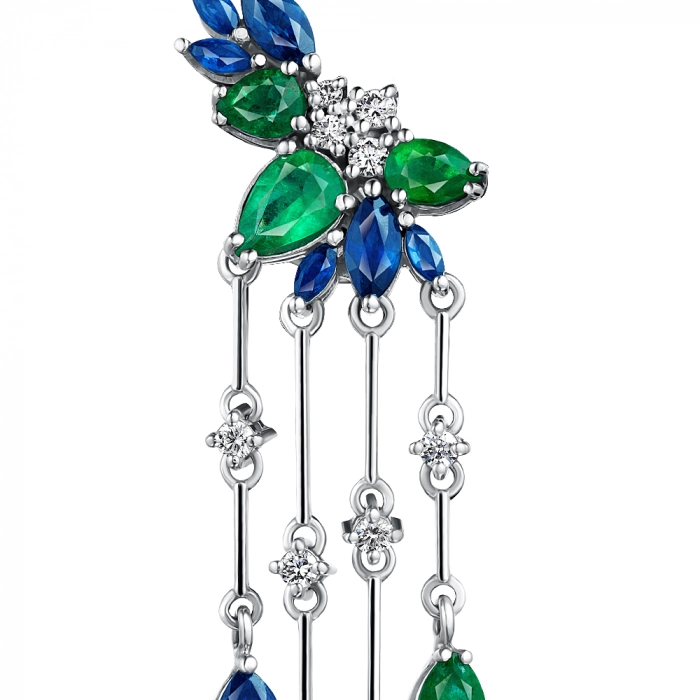 GOLD EARRINGS WITH SAPPHIRES, EMERALDS AND DIAMONDS - С2953си