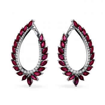 GOLD EARRINGS WITH RUBIES AND DIAMONDS - С2954р
