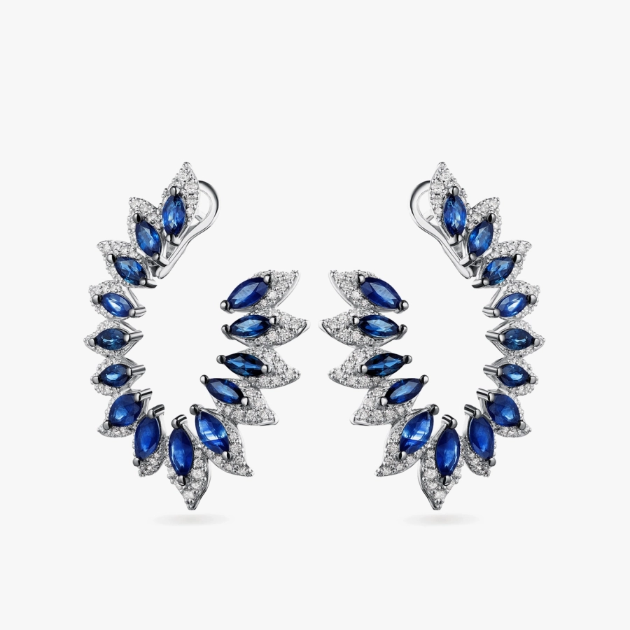 Сережки-кафи з сапфірами та діамантами з білого золота - С2955с