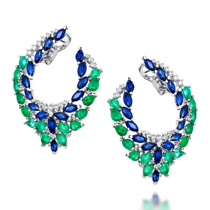GOLD EARRINGS WITH SAPPHIRES, DIAMONDS AND EMERALDS - С2956си