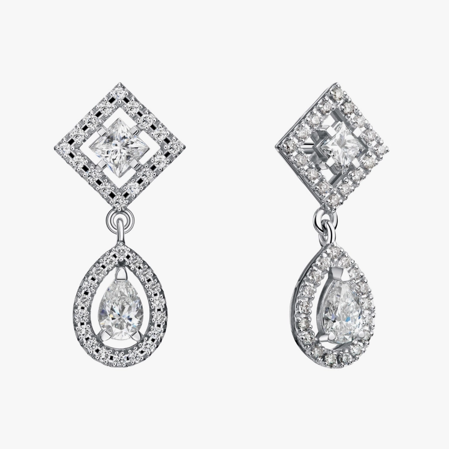 Серьги-подвески из белого золота с бриллиантами - С2974