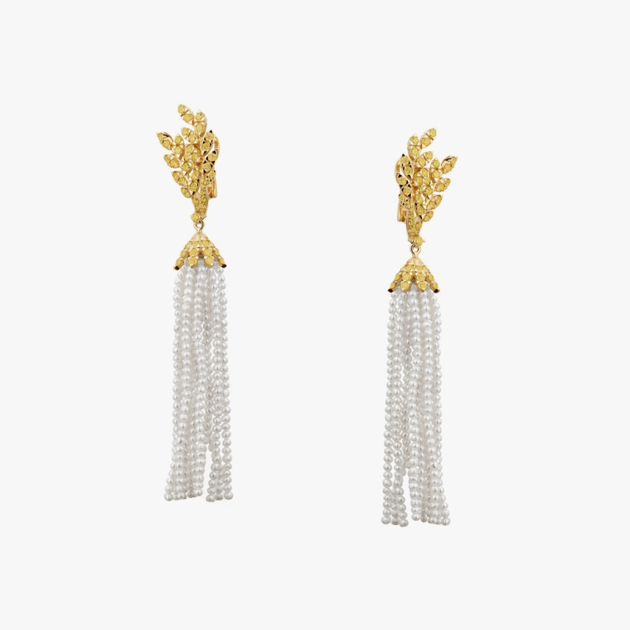 Длинные серьги с жемчужными сапфирами и жемчужными нитями. - С2992сж