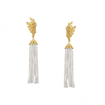 GOLD EARRINGS WITH PEARLS AND YELLOW SAPPHIRES - С2992сж