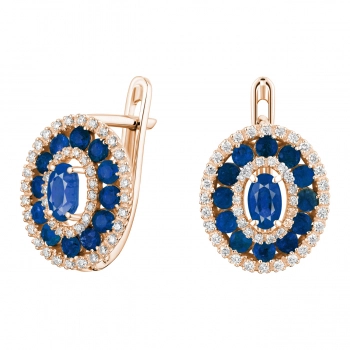 GOLD EARRINGS WITH SAPPHIRES AND DIAMONDS - С2540с