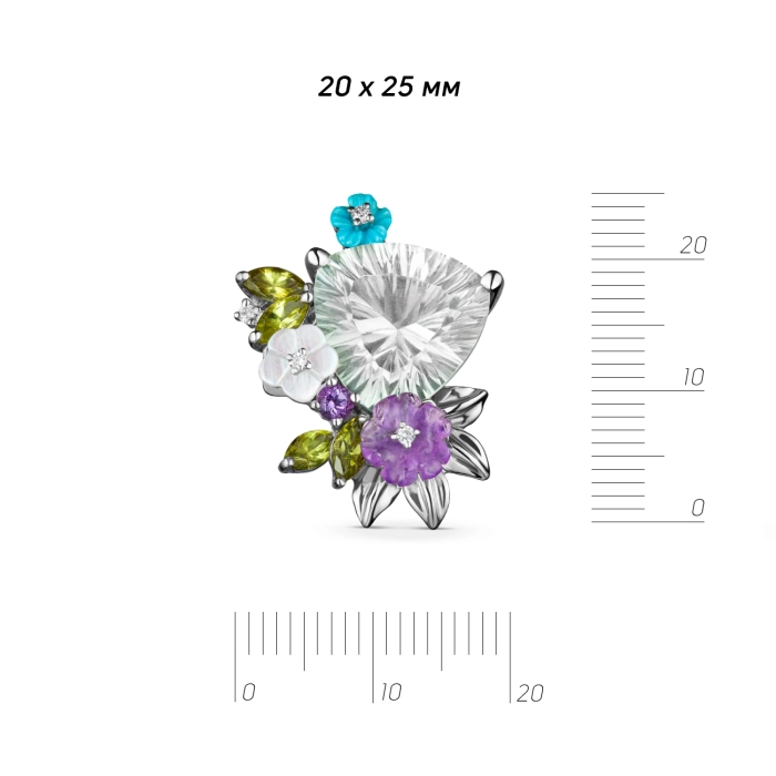 ЗОЛОТІ СЕРЕЖКИ З АМЕТИСТАМИ, ПЕРЛАМУТРОМ, БІРЮЗОЮ, ТОПАЗАМИ, ПЕРІДОТАМИ І ДІАМАНТАМИ - С700