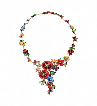 GOLD NECKLACE WITH HOT ENAMEL, SILVER, EMERALDS, SAPPHIRES, RUBIES, YELLOW SAPPHIRES AND DIAMONDS — Я5030