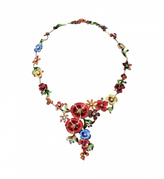 GOLD NECKLACE WITH HOT ENAMEL, SILVER, EMERALDS, SAPPHIRES, RUBIES, YELLOW SAPPHIRES AND DIAMONDS — Я5030