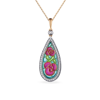 GOLD NECKLACE WITH HOT ENAMEL AND DIAMONDS - Я5040