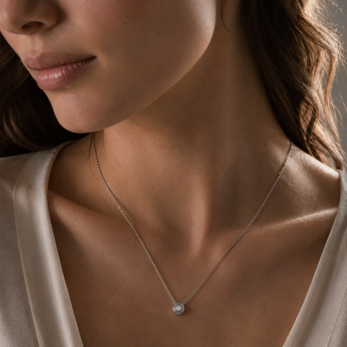 Vintage White Gold Diamond Necklace - Я5049
