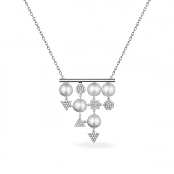 GOLD NECKLACE WITH PEARLS AND DIAMONDS - Я5064