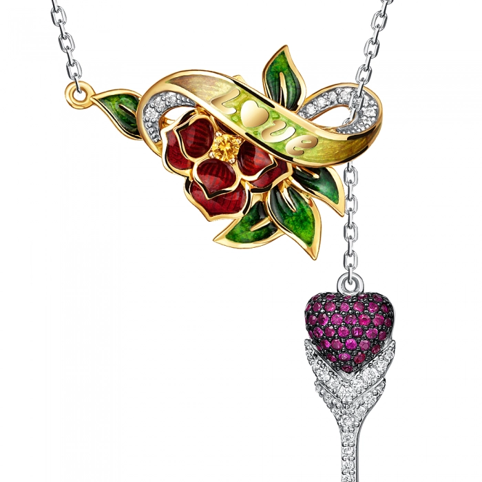 GOLD NECKLACE WITH RUBIES, YELLOW SAPPHIRE AND DIAMONDS - Я5076