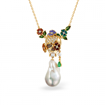 GOLD NECKLACE WITH PEARLS, COGNAC DIAMONDS AND DIAMONDS - Я5077