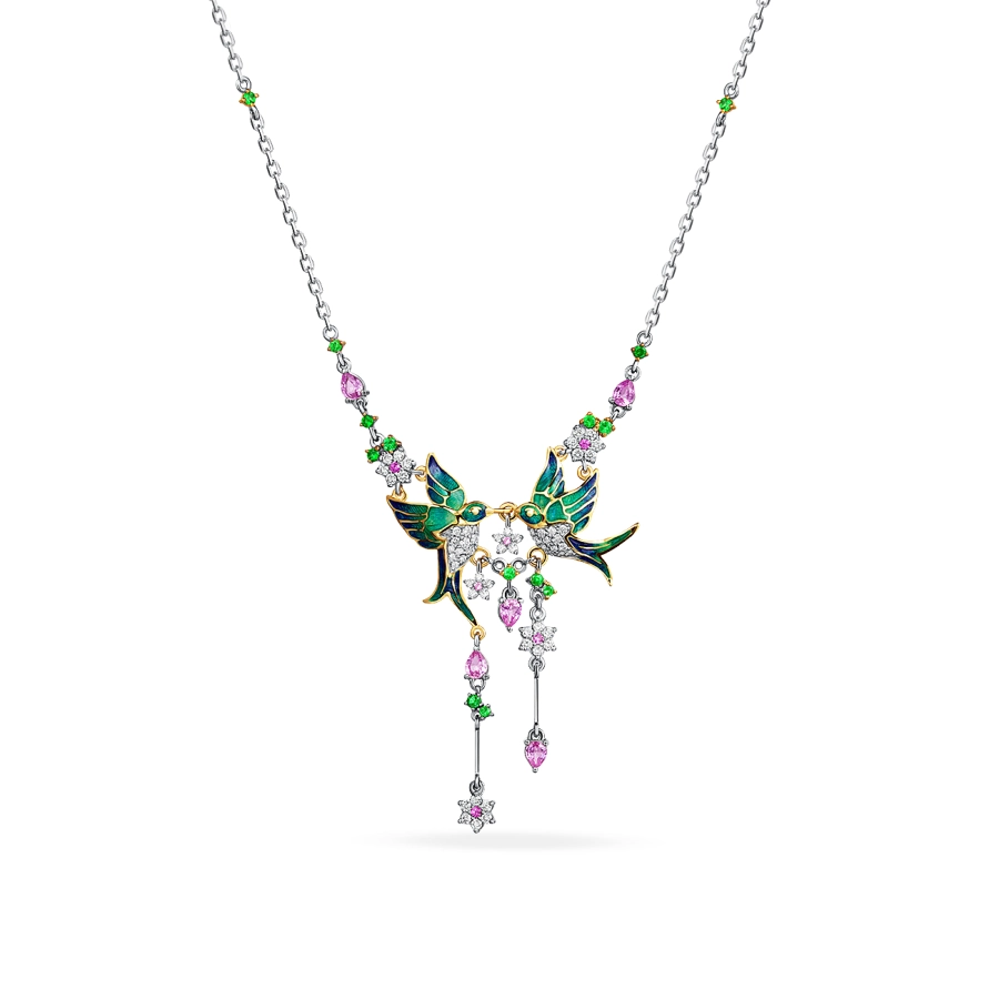 ЗОЛОТЕ КЛЬЄ З ЦАВОРИТАМИ, САПФІРАМИ І ДІАМАНТАМИ - Я5085