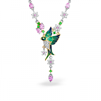 GOLD NECKLACE WITH TSAVORITES, SAPPHIRES AND DIAMONDS - Я5086