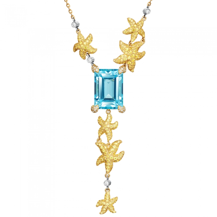 GOLD NECKLACE WITH TOPAZ, SAPPHIRES AND DIAMONDS - Я5088