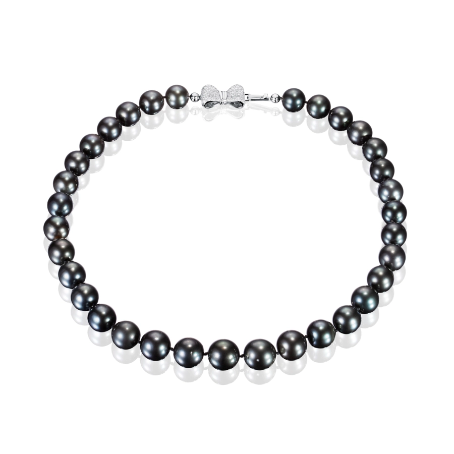 ЗОЛОТЕ КОЛЬЄ З ЧОРНИМИ ПЕРЛАМИ І ДІАМАНТАМИ - Я5096