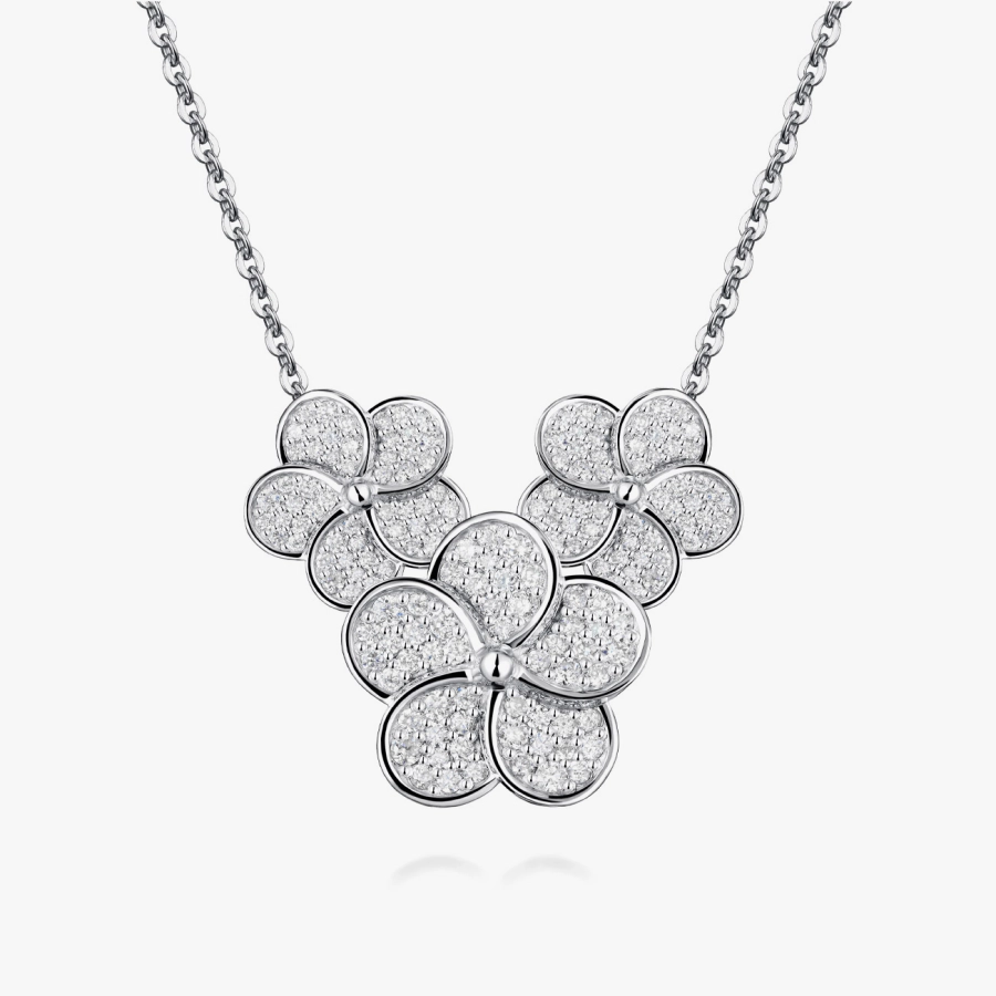 Кольє з білого золота з діамантовими квітами - Я5125